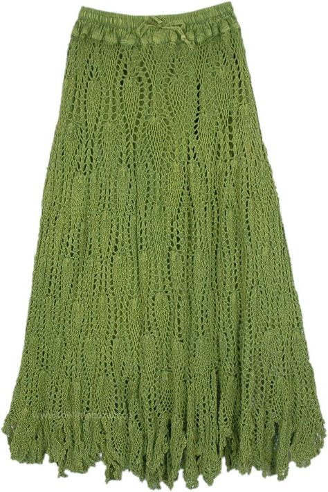 Green Crochet Skirt, Crochet Long Skirt, Long Skirt Design, Clothing Crochet, Crochet Maxi Skirt, Crochet Skirts, Earthy Outfits, Hippie Look, Crochet Maxi