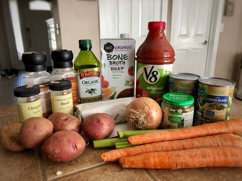 V8 Vegetable Soup Vegetable Soup V8, V8 Vegetable Soup, Simple Vegetable Soup, V8 Juice, Broth Soup, Juice Healthy, Vegetable Soup Recipe, Can Green Beans, Diced Potatoes