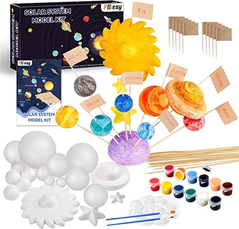 Amazon.com: Pllieay Solar System Model Foam Ball Kit Includes 14PCS Mixed Sized Polystyrene Spheres Balls, 12PCS Bamboo Sticks, 12 Color Pigments, 2PCS Painting Brushes for School Science Projects : Arts, Crafts & Sewing Planet Crafts, School Science Projects, Solar System Model, Solar System Projects, Space Themed Room, Homeschool Projects, Painting Brushes, Small Flags, Strong Hand