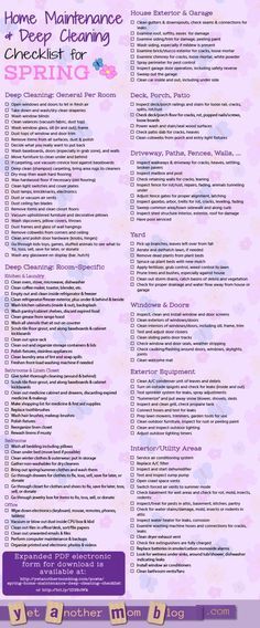 Spring Cleaning & Home Maintenance Checklist Deep Cleaning Checklist, Home Maintenance Checklist, Maintenance Checklist, Spring Cleaning Checklist, House Cleaning Checklist, Organizing Hacks, Cleaning Checklist, Cleaning Schedule, House Cleaning Tips