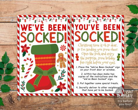 Christmas Stocking Exchange, You've Been Socked Christmas, Socked Christmas, Youve Been Socked, You've Been Elfed, Christmas Office Party, Office Party Games, Secret Sister, Office Christmas Party