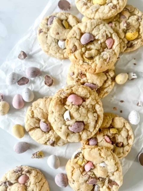 Mini Egg Cookies - Gluten Free Tranquility Easter Bundt Cake, Cadbury Mini Egg Cookies, Mini Eggs Cake, Mini Egg Cookies, Mini Eggs Cookies, Gluten Free Holiday Recipes, Gluten Free Easter, Easter Egg Cake, Egg Cookies