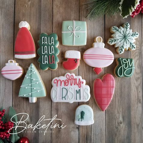 Falalalala..lalalala!  Hand decorated in white, red, pink, minty green and forest green royal icing; these modern holiday cookies are the most delicious way to say Merry Christmas.  Great for gifting or sharing!!  Makes a sweet gift for family, friends, neighbors, coworkers, clients or teachers! Each 2"-4" cutout cookie is rolled to 3/8" thickness for the perfect cookie to icing ratio.  Baked with the freshest ingredients these delicious vanilla, almond sugar cookies are sure to sweeten any day. BY THE DOZEN This listing includes (12) baked to order cookies individually packaged, heat sealed in certified food safe clear bags, then bubble wrapped and boxed for secure shipping.  ++Add gift wrap at checkout to transform your cookies into the sweetest holiday gift ever! (1) "FALALALALA" Plaque Cookie Cupcakes, Royal Cookies, Bake Ideas, Christmas Sugar Cookies Decorated, Almond Sugar Cookies, La Christmas, Winter Cookies, Cute Christmas Cookies, Cookie Decoration