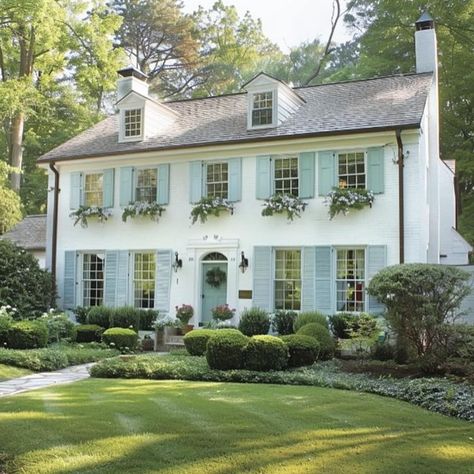 Tamra Lea #Itsahouselovestory | 🌳🍃credit to @old_line_home 👌🏻 for re-imagining a lack luster neighborhood home with these renderings that each bring excitement, charm and… | Instagram White Home Exterior, Shutter Colors, Provincial Home, Blue Shutters, Storybook Cottage, Brick Exterior House, Street House, Up House, Architecture Exterior