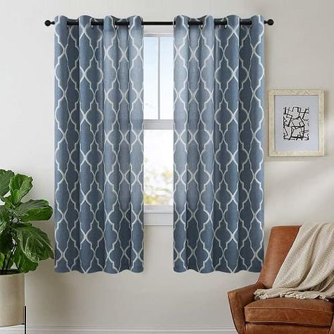 How To Choose Feng Shui Curtains According To The Elements | FengShuied Charcoal Curtains, Moroccan Bedroom, Print Curtains, Kitchen Blue, Living Room Drapes, Bedroom Drapes, Bedroom Curtain, Kitchen Window Treatments, Curtain Texture