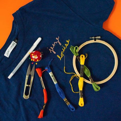 Embroidery On a T-Shirt: How to Stitch on Stretchy Fabric - Jenny Lemons Embroidery Workshop, How To Stitch, Hair Claws, Running Stitch, Fun Gifts, Creative People, Needle And Thread, Hair Claw, Stretchy Fabric