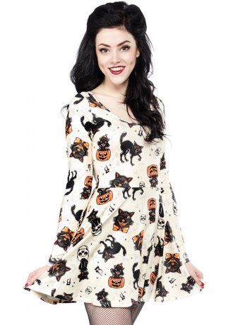 Cat Print Dress, Sourpuss Clothing, Long Sleeve Skater Dress, Cute Goth, Peplum Tops, Halloween Tags, Halloween Fashion, Heidi Klum, Grunge Style