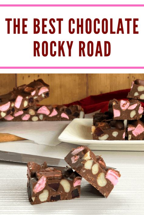 Best Rocky Road Recipe, Rocky Road Chocolate, Rocky Road Fudge, Rocky Road Recipe, Fudge Bars, Dessert Platter, Chocolate Nuts, Baking Blog, Xmas Food