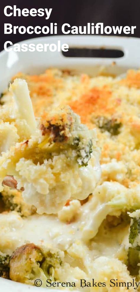 Broccoli and Cauliflower in a pan cooked in a cheese sauce and covered with a golden brown panko topping. Broccoli And Cauliflower Side Dish, Cheesy Broccoli Cauliflower Casserole, Broccoli Cauliflower Bake, Cheesy Broccoli Cauliflower, Broccoli Cauliflower Recipes, Cheese Sauce For Cauliflower, Cauliflower And Broccoli Cheese, Broccoli Cauliflower Casserole, Cauliflower Side Dish