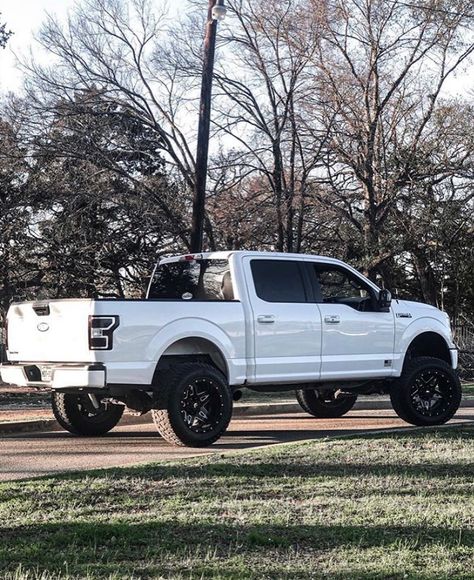 Ford F-150 Jacked Up Ford F150, Truck Ford F150, Ford 150 Trucks, Ford F150 Aesthetic, 2018 Ford F150 Lifted, White Ford F150, White Truck Aesthetic, Ford F 150 Pickup Truck Accessories, F 150 Truck Accessories