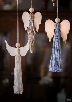 Diy Tassel Angel Ornaments, Cricut Angel Projects, Christmas Decor Ideas Angels, Diy Christmas Angel Ornaments Simple, Angel Wing Crafts Ideas, Angel Tree Ornaments To Make, Angels Ornaments Christmas, Xmas Angels To Make, Angel Decorations Christmas