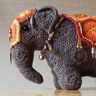 Ravelry: ChrisLudlow's Saffron the ceremonial elephant Crochet For Dummies, African Flower Crochet Animals, Crochet Elephant Pattern, Crochet African Flowers, Crochet Hippo, Crochet Ball, Whip Stitch, Crochet Dinosaur, Crochet Bunny Pattern