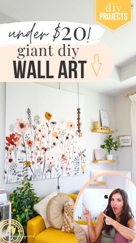 SO EASY! Make this large diy wall art. This easy canvas art diy tutorial includes a hack to add  texture to your wall art DIY! | shower curtain canvas diy wall art | diy large wall art canvas | Never Skip Brunch by Cara Newhart #neverskipbrunch #diy #homedecor Diy Large Wall Art, Giant Wall Art, Curtain Art, Diy Canvas Art Easy, Giant Canvas, Diy Shower Curtain, Shower Curtain Art, Wall Art Diy Paint, Diy Wand