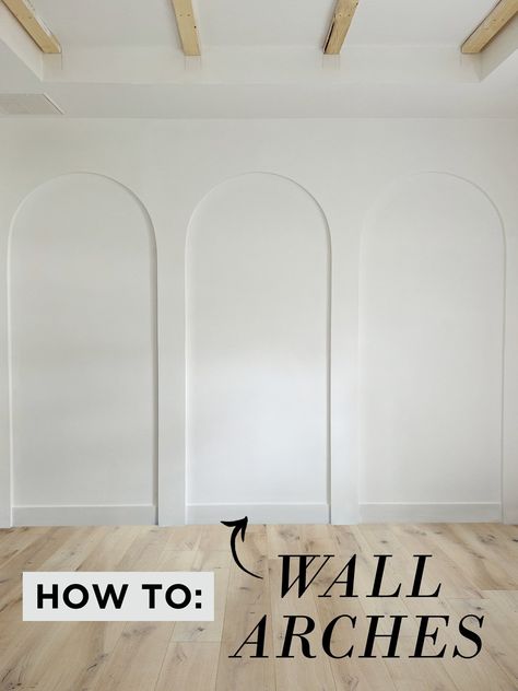 Living Room Diy Accent Wall, Arched Bedroom Wall, Living Dining Wall Design, Arch Molding Accent Wall, Home Office Wall Trim Ideas, Diy Arch Accent Wall, Paneling On Textured Walls, Textured Wall Decor Ideas, Modern Primary Bedroom Ideas 2023