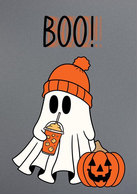 Halloween Vintage Cartoon, Halloween Cute Pfp, Cute Ghost Aesthetic, Halloween Ghost Illustration, Halloween Bild, Cute Halloween Pictures, Halloween Motive, Cute Halloween Art, Halloween Morning