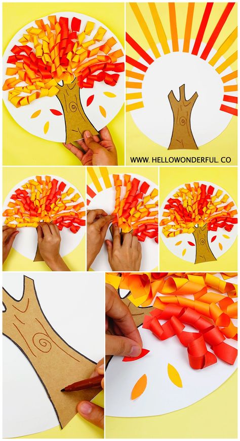 Autumn Paper Crafts For Kids, Autumn Activity For Kids, Autumn Arts And Crafts For Kids, Autumn Diy Kids, Autumn Art For Kids, Autumn Tree Craft, Paper Tree Craft, Fall Tree Craft, Diy Fall Wreaths