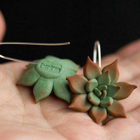 Succulent Earrings, Succulent Jewelry, Clay Moulding, Polymer Clay Flower Jewelry, Plant Jewelry, Polymer Clay Jewelry Tutorials, Poly Clay, Polymer Clay Diy, Polymer Clay Jewelry Diy