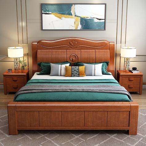 Teakwood Bed Designs, Double Bed Design Wooden Modern, Double Bed Design Modern, Wood Queen Bed, Wooden Double Bed, Space Saving Furniture Bedroom, Double Bed Designs, Real Wood Furniture, Home Door Design