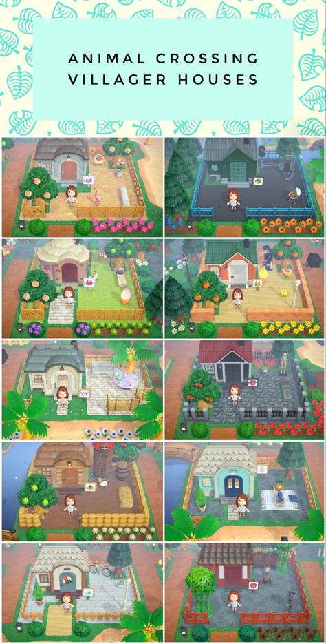 Animal Crossing Villager House Layout Ideas, Acnh Villager Houses Layout, Villagers Yards Animal Crossing, Acnh Villager Neighborhood Ideas, Acnh Villager Home Ideas, Acnh Yard Ideas Villager, Animal Crossing Villager Yard Ideas, Villager Yards Acnh, Villager Yard Idea Acnh