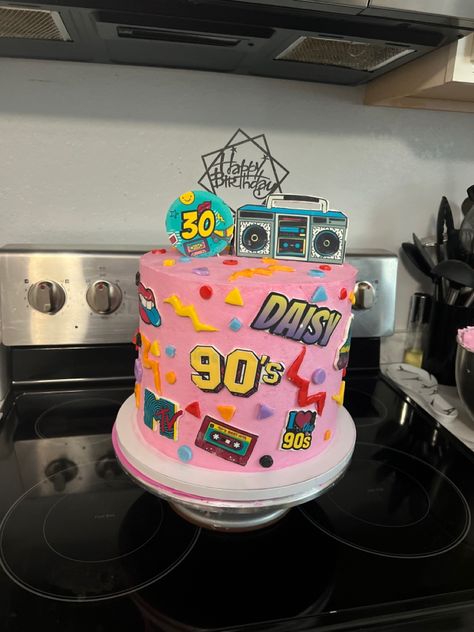 90s Cake Ideas Birthday Parties, 90s Cake Ideas Simple, 90s Cakes Birthday, 90s Cake Design, 90s Themed 30th Birthday Party Cake, 1990s Birthday Cake, 90s Birthday Cake Ideas, 90s Cake Birthday, 90s Party Cake