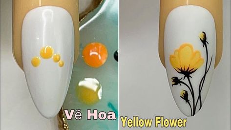 The Most Popular Spring Nail Colors You Should Copy 2023 | Spring Nail Art Gel Sunflower Nail Art Tutorial, Nail Art Bunga, Yellow Flower Nails, Flowers On Nails, Nail Art Flowers Designs, New Nails Design, Nail Art Gel Nails, Nail Art Fleur, Diy Rhinestone Nails