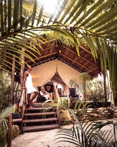 Habitas-Tulum-Mexico-review-eco-luxury-glamping-couple Holbox Island, Utah Camping, Tulum Hotels, Glamping Resorts, Outdoor Cinema, Luxury Glamping, Eco Luxury, Tulum Mexico, Beach Town