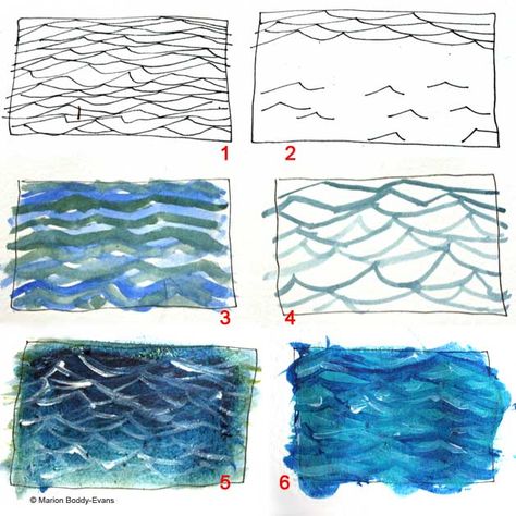 How to Paint Ripples in the Ocean: Focus on the Pattern in the Sea Draw Waves, Water Drawing, Wave Painting, Seni Cat Air, Water Art, Ocean Painting, Art Instructions, Painting Lessons, Water Painting