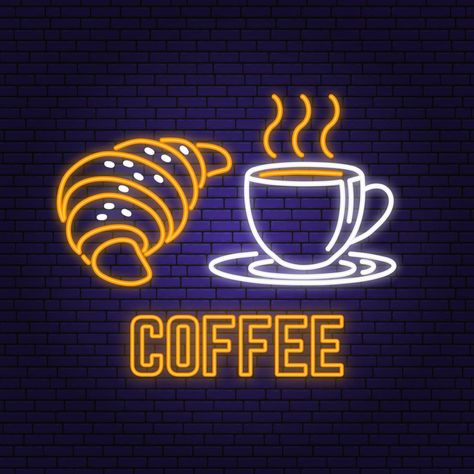 Neon Cafe, Instagram Hashtags For Likes, Cafe Neon, Neon Coffee, Neon Banner, Coffee Neon, Cafe Icon, Neon Symbol, Sign Board Design