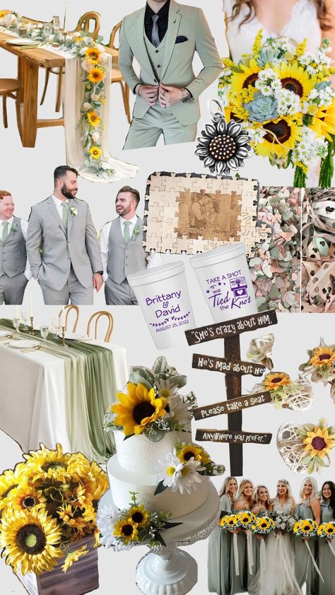 Sunflower and Sage Wedding Sage Green Sunflower Wedding Theme, Sunflower Sage Green Wedding, Sage Green And Sunflower Wedding, Sage Green And Yellow Wedding, Yellow Wedding Colors, Sunflower Theme, Sunflower Themed Wedding, Tan Wedding, Green Wedding Colors