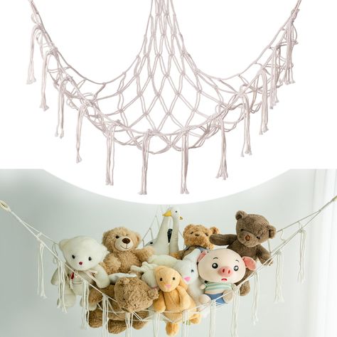 PRICES MAY VARY. Space Saving and Keeping Pleasure - This hammock for stuffed animals is large enough to hold a bunch of stuffed animals to save even more floor space. Our stuffed animal holder is made of high-quality thick cotton, which is soft, environmentally friendly, and super durable. Practical and sophisticated, unlike ordinary toy nets, this handmade stuffed animal toy hammock net not only keeps the stuffed animals storage, but also looks super cute and has a boho stly when hung over bea Corner Net For Stuffed Animals, Hanging Stuffed Animals, Hammock Corner, Stuffed Animals Storage, Nursery Corner, Animal Hammock, Stuffed Animal Net, Stuffed Animal Holder, Stuffed Animal Hammock