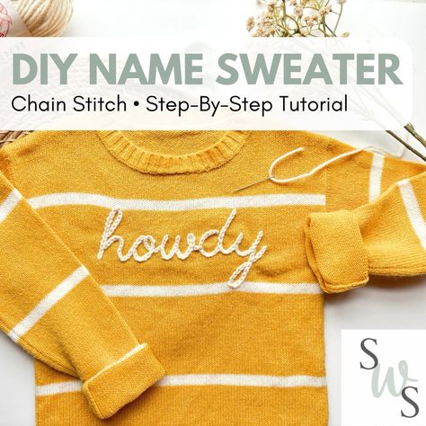 I’m so excited to share my latest YouTube video tutorial that will teach you how to stitch a personalized name onto a knit sweater using the timeless chain stitch! In this step-by-step guide, you’l… Name Sweater, How To Stitch, Diy Sweater, Diy Chain, Custom Sweaters, Stitch Sweater, Matching Sweaters, Etsy Instagram, Sweater Chain