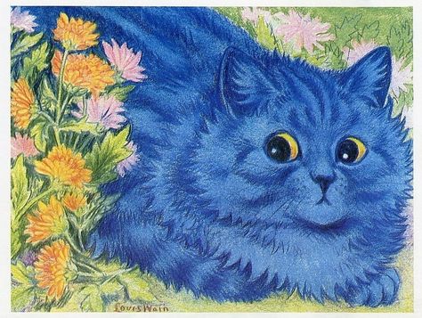 Cat Artist, Louis Wain Cats, Louis Wain, Type Illustration, Cats Artists, Blue Cat, Louis Williams, Cats Illustration, Blue Cats