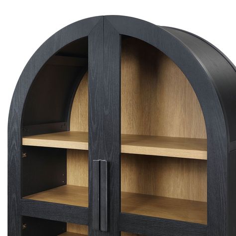 Arc Cabinet, Curio Cabinet Decor, Living Room Hutch, Black Hutch, Modern Organic Home, Modern Farmhouse Furniture, Curved Cabinets, Upper Kitchen Cabinets, Sink Decor