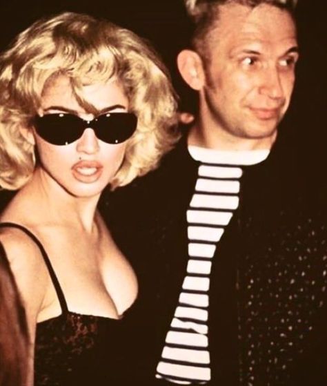 Madonna Leaving a French Nightclub with Jean Paul Gaultier, October 19, 1990. Hair by Garren. Makeup by Francois Nars. Jean Paul Gaultier 90s, Madonna 90s, Madonna 80s, Madonna Photos, 80s Look, Gangsta Style, Bad Romance, October 19, Vintage Glam