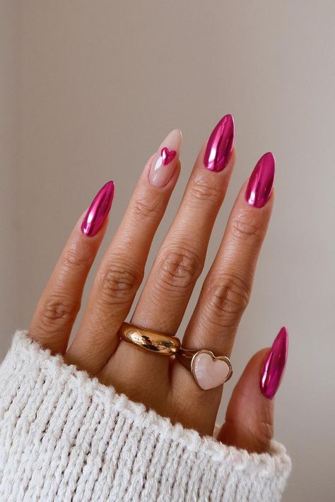 Pink Chrome Nails, Nails Dip, Manikur Kuku, Nagellack Trends, February Nails, Valentine Nails, Nagel Inspo, Pink Nail, Pink Spring