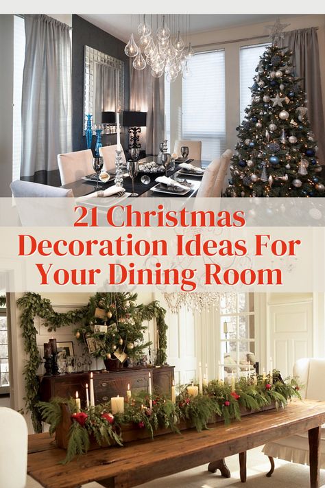 The dining room is the perfect place to extend your Christmas decor ideas. Christmas Decor For Dining Room Buffet, Christmas Dining Room Buffet Decorations, Simple Dining Room Christmas Decor, Elegant Christmas Dining Room Decor, Dining Room Holiday Decor, Decorating Dining Room For Christmas, Formal Dining Room Christmas Decor, Dining Room Christmas Decorations, Vintage Christmas Dining Room