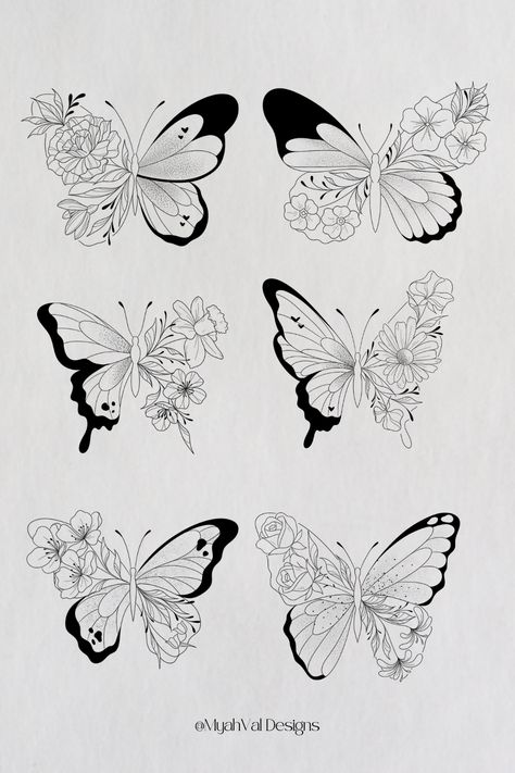 Jan - June Birth Flower Butterflies - Artist @MyahVal Designs ​​​​​​​​​  #digitalart  #artwork #tattooart #floralart #tattoos #floraltattoo #tattooideas #minimalist #tattoodesign #birthflower #birthflowers May Birth Flower Tattoo With Butterfly, June Butterfly Tattoo, Tattoo Ideas Butterfly Back, Half Butterfly Half Daffodil Tattoo, July Butterfly Tattoo, Birth Flowers With Butterfly Tattoo, Butterfly And Birth Flower Tattoo, Butterfly Tattoo With Birth Flowers, July Birth Flower Butterfly Tattoo