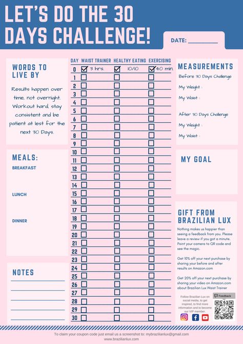 30 Days Challenge, Days Challenge, Waist Training, Print Out, 30 Day Challenge, Health Blog, Waist Trainer, Perfect Body, Belly Fat