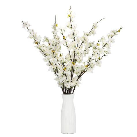 Cherry Blossom Centerpiece, Cherry Blossom Branches, Vases Wedding, Artificial Branches, White Cherry Blossom, Cherry Blossom Branch, Kitchen Table Decor, White Cherries, Wedding Vases