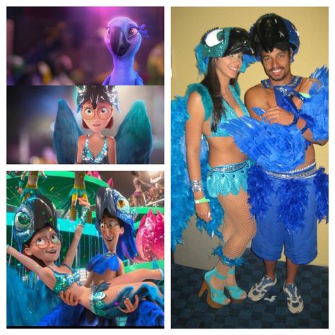 Remembering our 2011 Halloween costumes inspired in the movie Rio #rio #riomovie #halloween #halloweencostume Rio Halloween Costume Couple, Rio Birds Costume, Rio Costume Couple, Rio Movie Costume, Rio Couple Costume, Luca Halloween Costume, Rio Bird Costume, Rio Halloween Costume, Rio Outfits