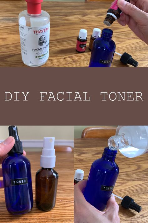 Natural Facial Toner Recipe, Essential Oil Face Toner, Diy Facial Toner Essential Oils, Toner Diy Face Skin Care, Diy Face Toner Witch Hazel, Diy Toner For Acne Prone Skin, Facial Toner Diy, Facial Spray Diy, Diy Facial Mist