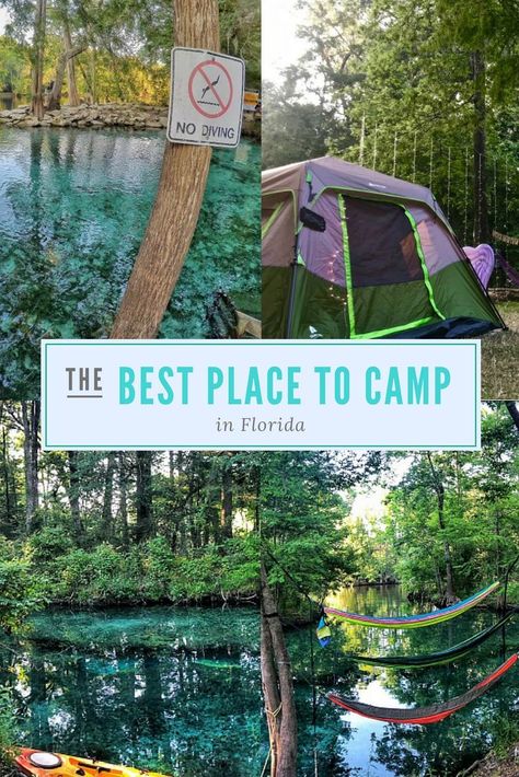 Florida has the best outdoor camping adventures! Ginnie Springs Florida is the perfect camping vacation to take with the kids, this is the perfect travel guide for great camping spots and road trips packing list for Florida! Don't forget to stop by Fort Pickens, St George Island, Fort Desoto, and Crystal River! #ginniesprings #floridatravel #campingtrips #floridacamping #travelwithkids Ginnie Springs Florida, Best Places In Florida, Ginnie Springs, Florida Camping, Spring Camping, Camper Hacks, Florida Adventures, Springs Florida, Kayak Camping