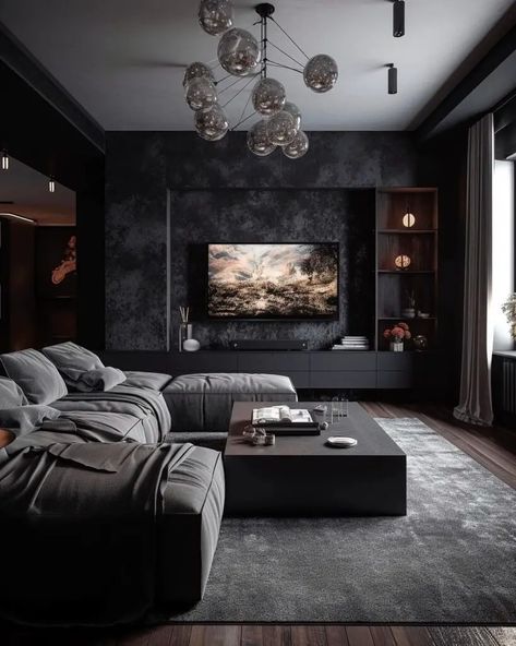 Monochromatic Living Room, Monochrome Living, Living Room Hacks, Monochrome Living Room, Luxurious Living Rooms, Classy Living Room, Dark Living Rooms, Loft Interior, Modern Minimalist Living Room