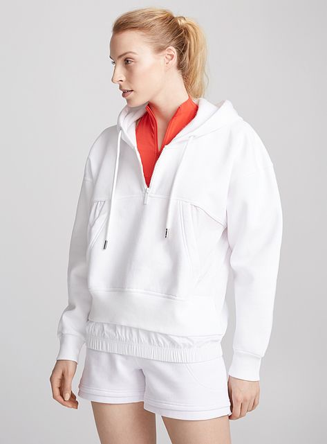 Mixed-media tiered hoodie | Adidas Stella McCartney | Shop Women's Clothing For Life on the Go Online | Simons Scuba Jacket, Lululemon Scuba Hoodie, Half Zip Hoodie, Lululemon Scuba, French Terry Hoodie, Half Zip Sweatshirt, Oversized Pullover, Women Hoodies Sweatshirts, Funnel Neck