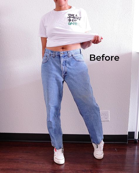 I think mine are better! The $100 Free People barrel jeans (or horseshoe jeans) have been really popular and I’ve gotten a lot of requests to DIY this trend. For $5.50 worth of thrifted jeans, I think this upcycle is a win! What do you think? Check my Stories for the 🔗 to the tutorial. • • • #diy #sewing #barreljeans #diyclothes #diyfashion #isew #imakemyownclothes #imakemyclothes #isewmyclothes #sewingforbeginners #beginnersewing #blackgirlstyle #getdressed #remade #upcycledclothing #thr... Trendy High-rise Jeans In Recycled Denim, Thrifted Levi Jeans, High-waist Washed Recycled Denim Jeans, Vintage High-rise Jeans In Recycled Denim, Vintage Reworked Medium Wash Jeans, Sewing For Beginners, Upcycle Clothes, Get Dressed, Diy Fashion