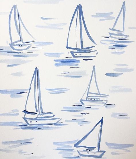 Sailboat Sketch, Sailboat Drawing, Boat Sketch, Boat Drawing, Sailboat Art, Sailboat Painting, Summer Illustration, Sketches Simple, Water Painting