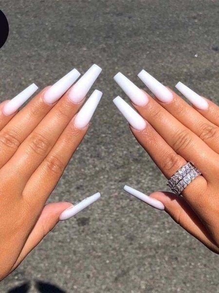 30 Gorgeous Acrylic Nail Ideas for 2022 - The Trend Spotter White Long Nails, Long White Nails, White Coffin Nails, Long Square Nails, Long Acrylic Nail Designs, Long Nail Designs, White Acrylic Nails, Long Acrylic Nails Coffin, Long Square Acrylic Nails