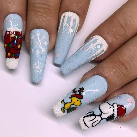 Christmas / New Years Nails, Extravagant Christmas Nails, Spongebob Christmas Nails, Peanuts Christmas Nails, Disney New Years Nails, Cute Character Nails, Character Christmas Nails, Snoopy Christmas Nails, Winter 2024 Nails