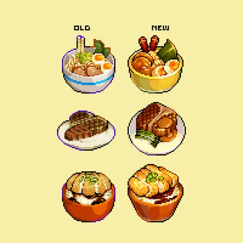 NOION (comms open) (@NOION_art) on X Pixel Art Icon, Mini Illustration, Pixel Food, Pixel Art Food, Animated Food, Old Vs New, 8 Bit Art, Pixel Art Tutorial, Food Illustration Art