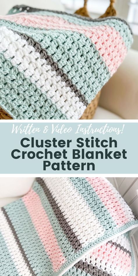 Motifs Afghans, Modern Haken, Crochet Cluster Stitch, Crochet Blanket Tutorial, Baby Afghan Crochet Patterns, Modern Crochet Blanket, Crochet Throw Pattern, Crochet Unique, Crochet Blanket Pattern Easy